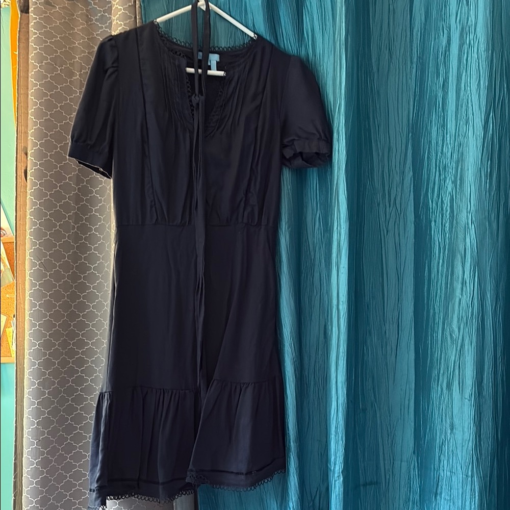 Draper James Black Ruffled Puff Sleeve Midi Dress